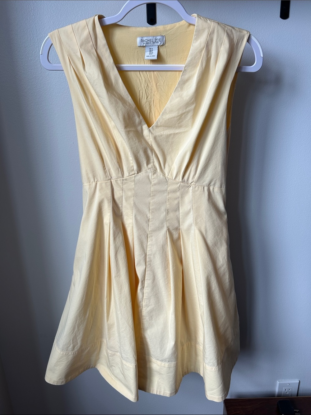 Rachel Zoe Butter Yellow Pleated Fit-and-Flare Dress - Lined, with pockets!